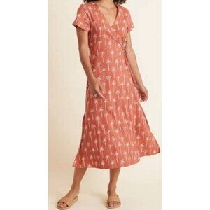 Marine Layer Emlyn Midi Wrap Dress Palm Tree Print in Terracotta, Size Small